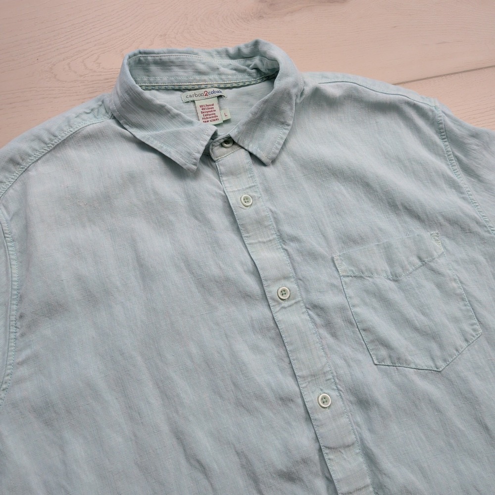 Carbon 2 Cobalt Shirt Mens Large Tencel Linen Button Up Short Sleeve Light Blue